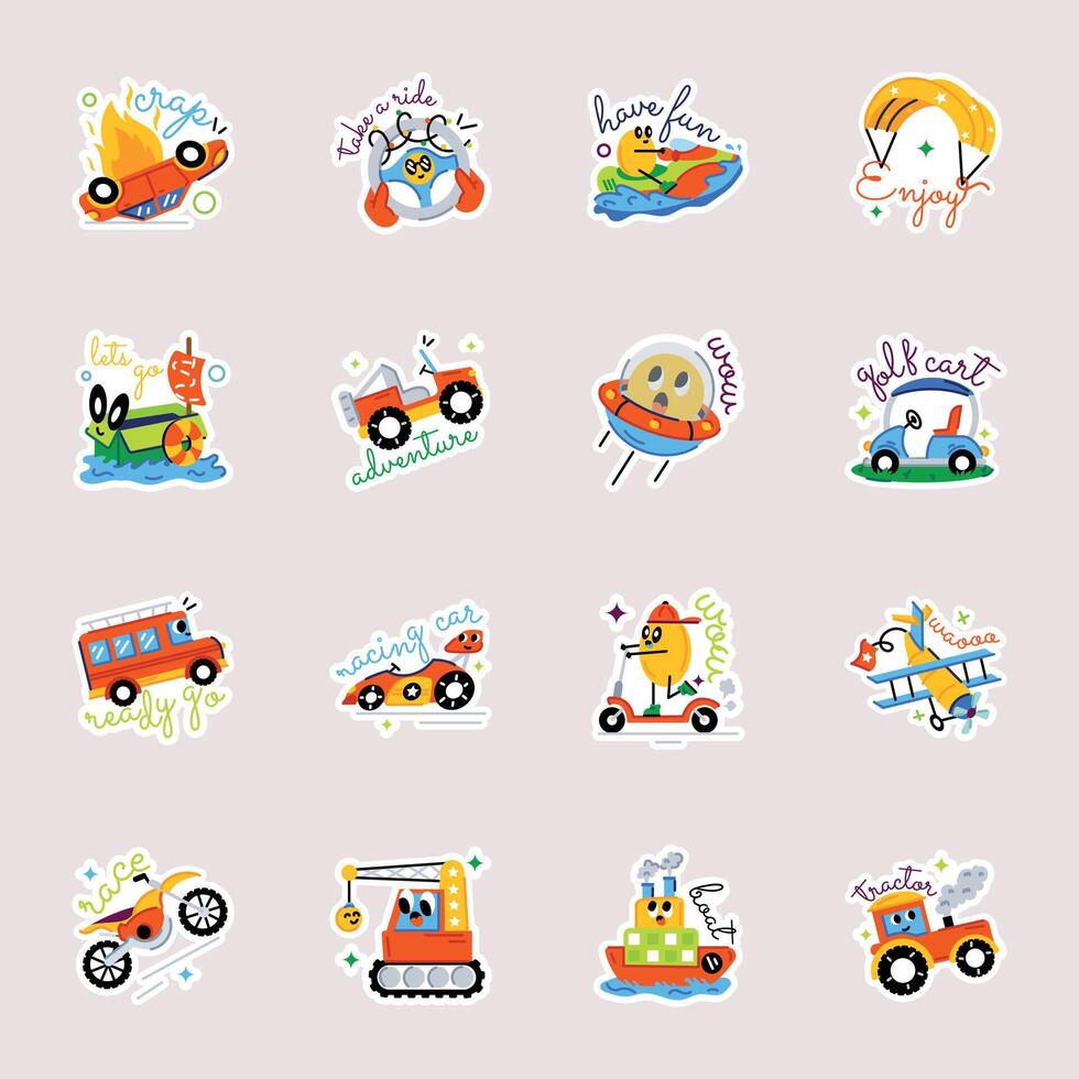 Bundle of Vehicles Flat Stickers vector