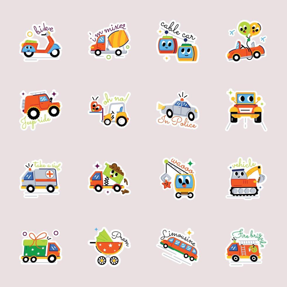 Pack of Transportation Sources Flat Stickers vector