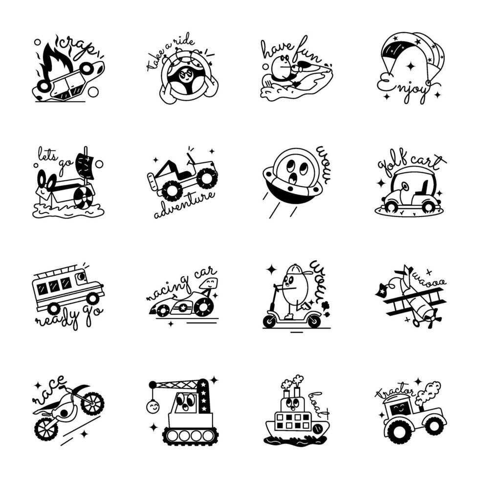 Bundle of Vehicles Glyph Stickers vector