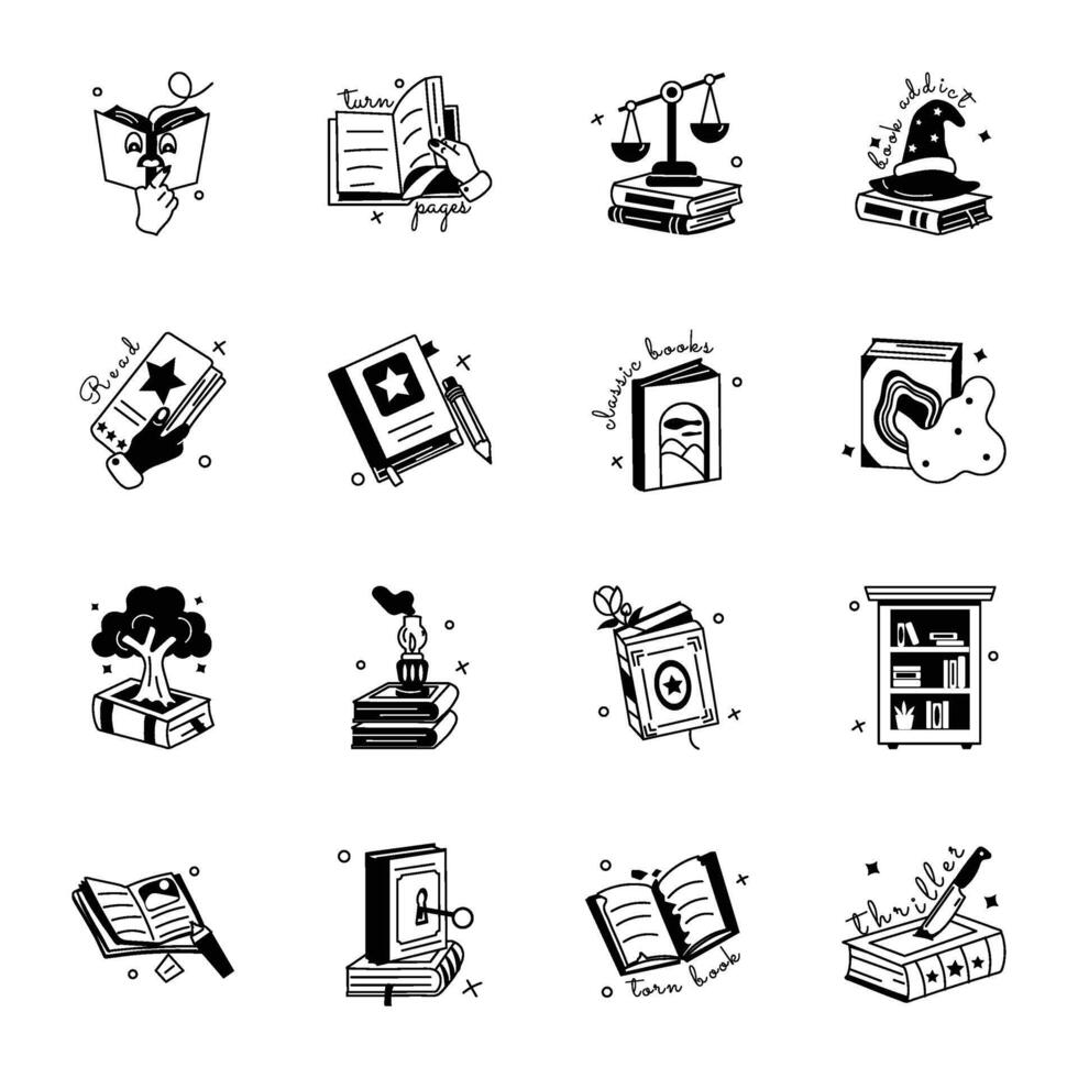 Bundle of Library Glyph Stickers vector