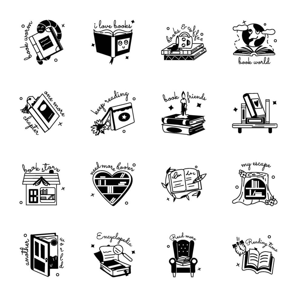 Handy Collection of Literature Glyph Stickers vector