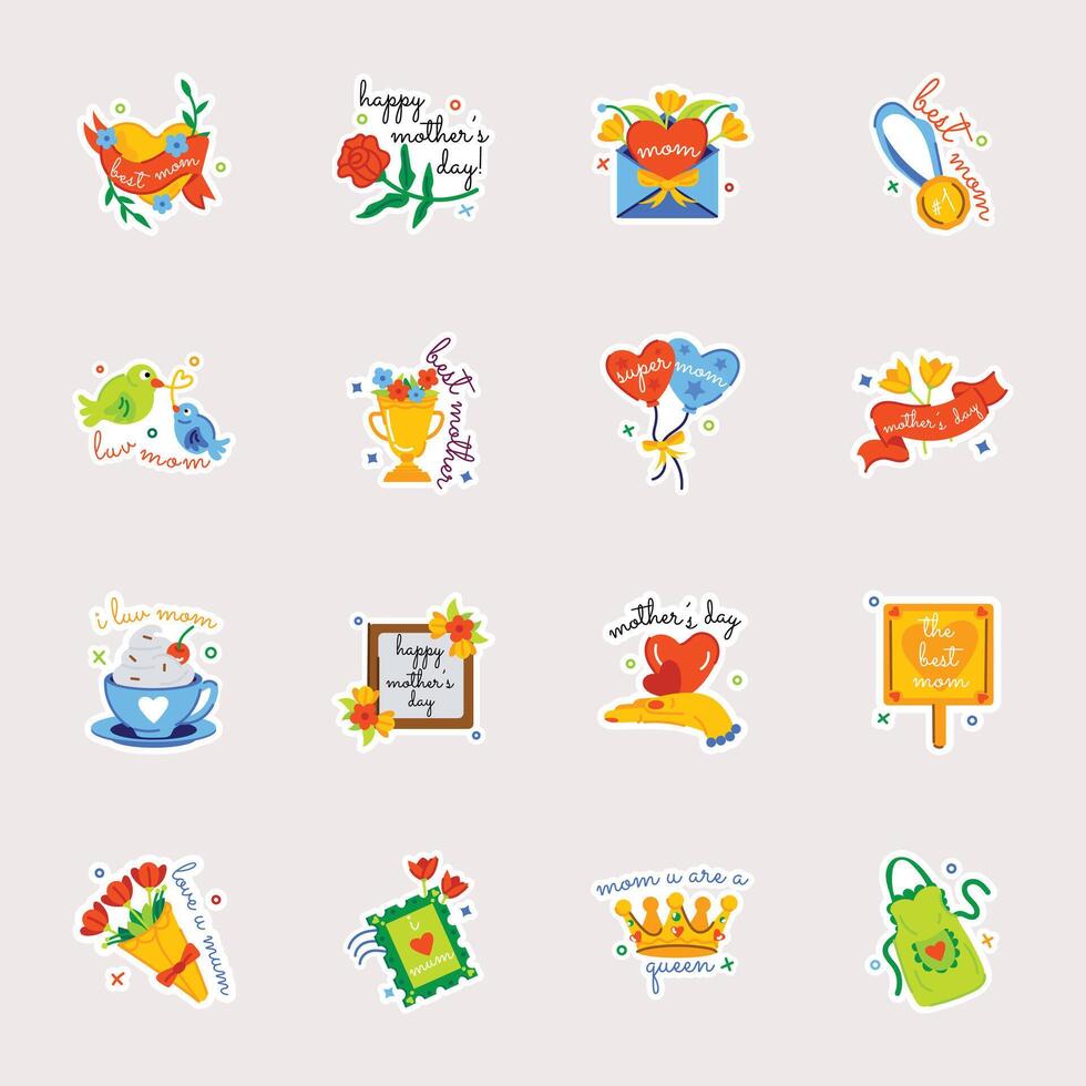 Set of Flat Style Happy Mothers Days Stickers vector