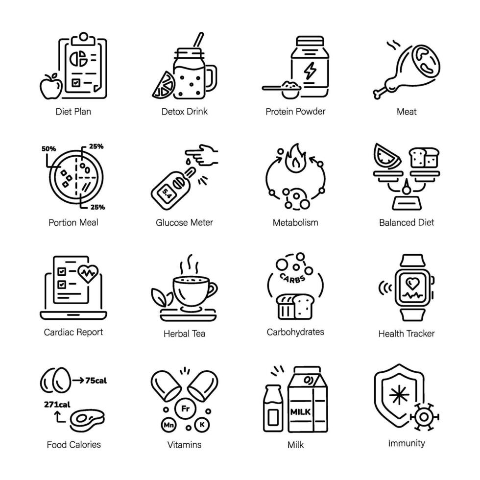 Set of Healthy Food Line Style Icons vector