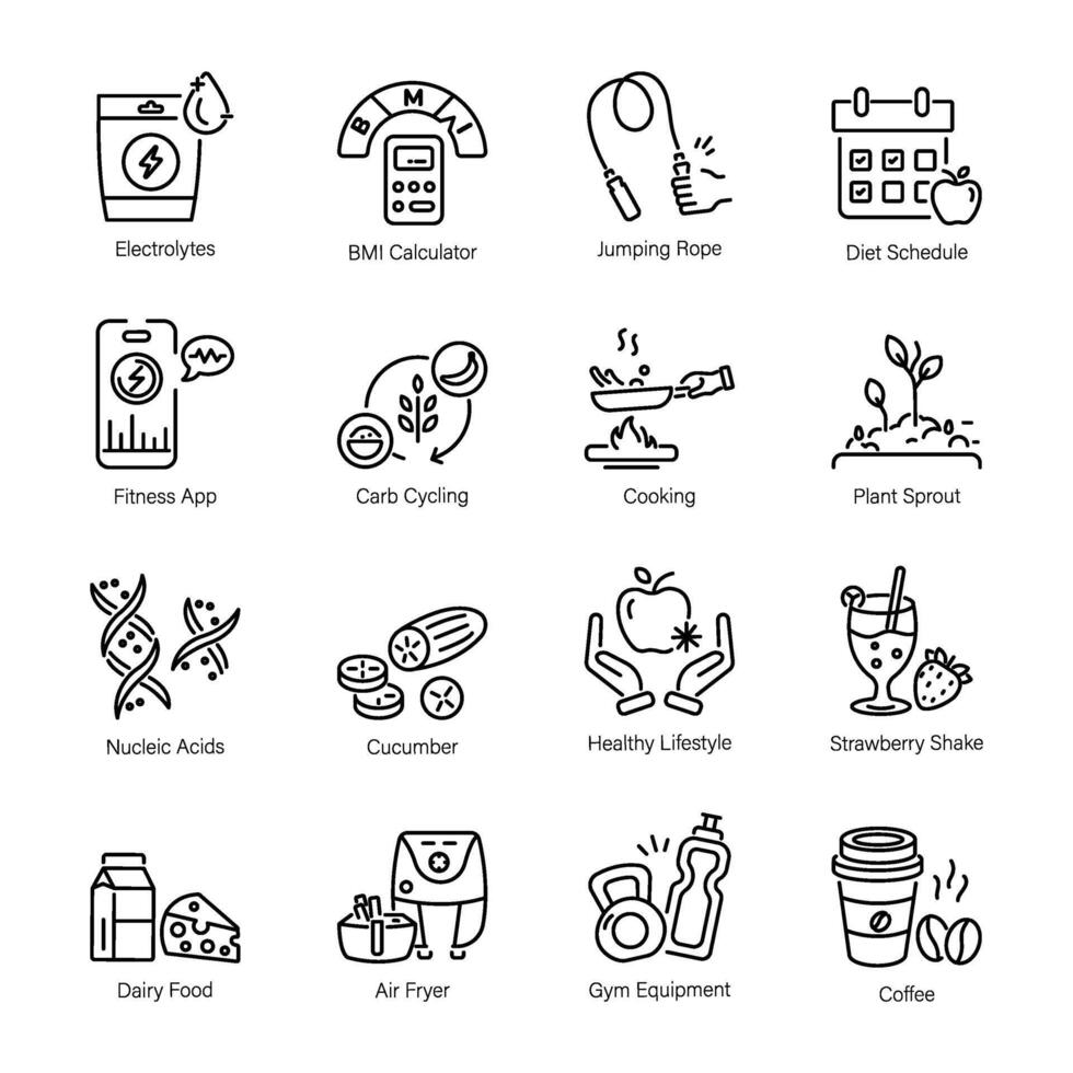 Set of Nutrition Food Line Style Icons vector