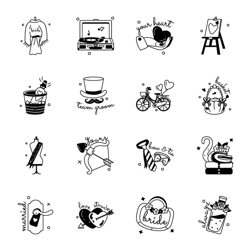 Collection of Wedding Preparations Glyph Stickers vector