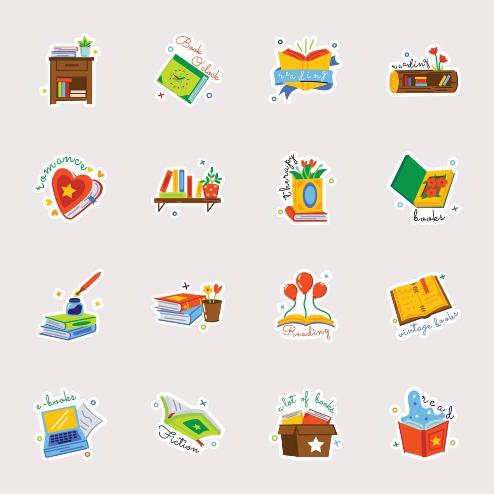 Pack of Library Books Flat Stickers vector