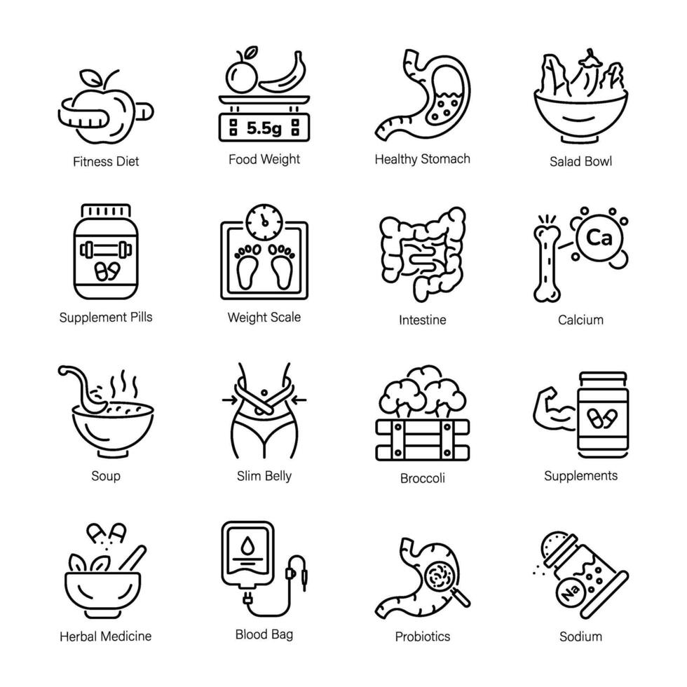 Pack of Organic Diet Line Style Icons vector