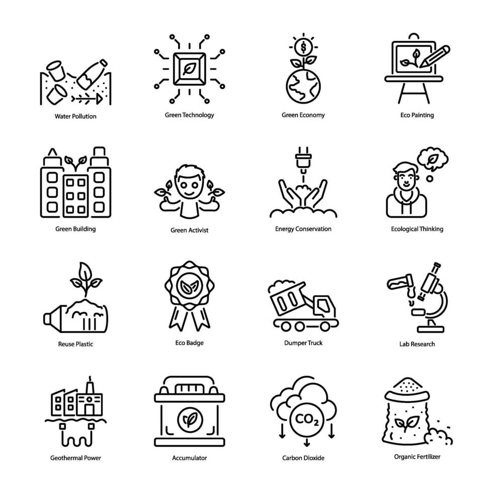 Collection of Eco Practices Linear Icons vector