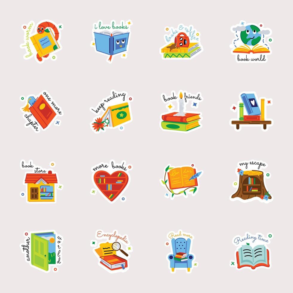 Handy Collection of Literature Flat Stickers vector