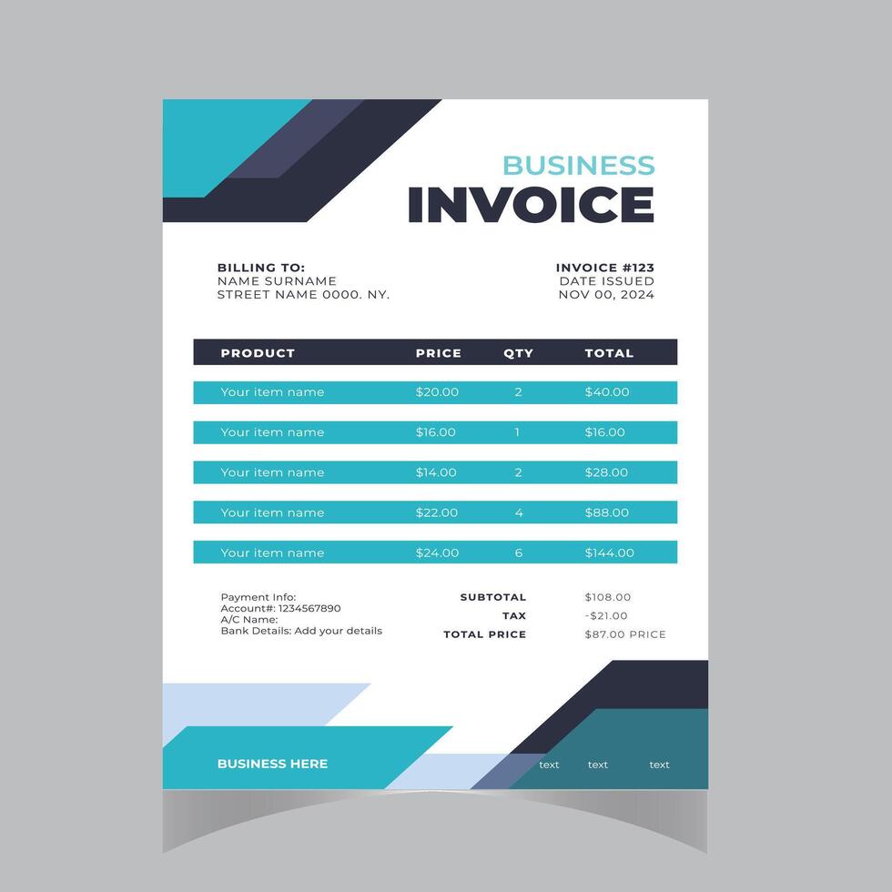 Set of Invoice, letterhead, card and envelope design vector