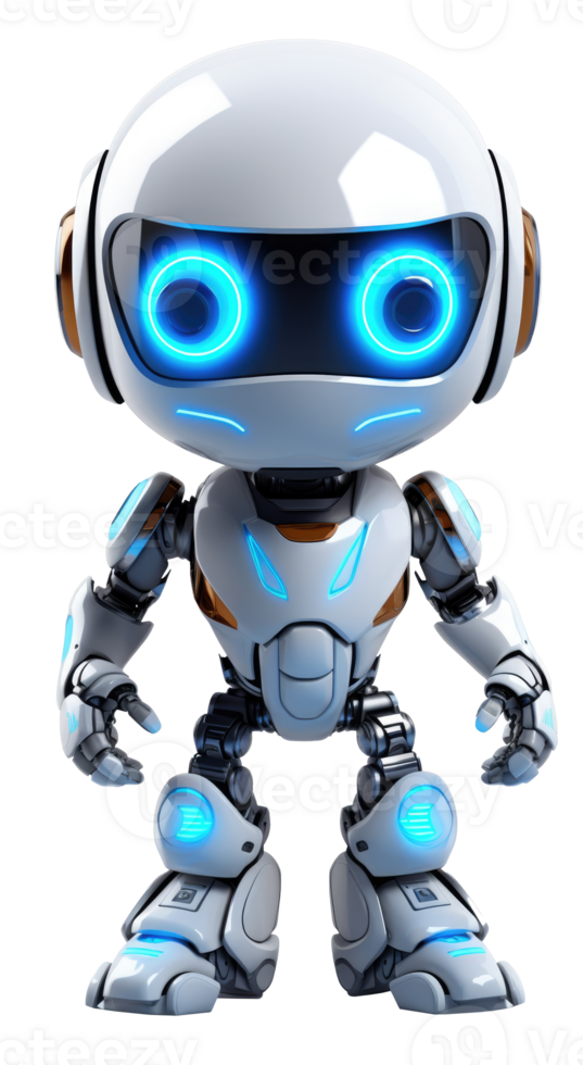 ai généré futuriste bleu robot avec embrasé yeux, sur une transparent Contexte png