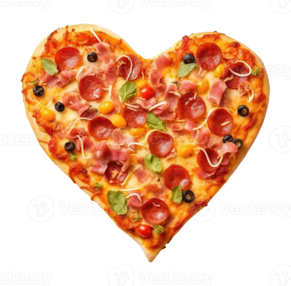 AI generated Heart-Shaped Italian Pizza Isolated on White Transparent Background png