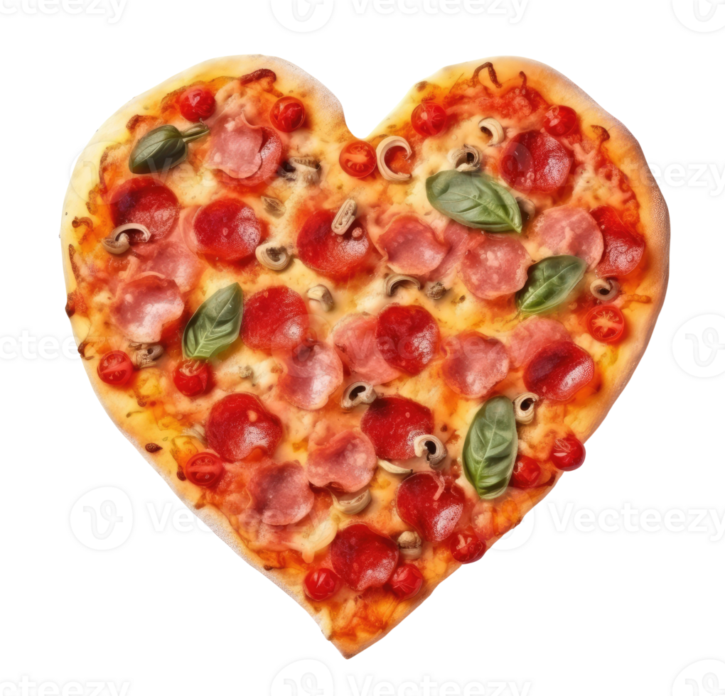 AI generated Heart-Shaped Italian Pizza Isolated on White Transparent Background png