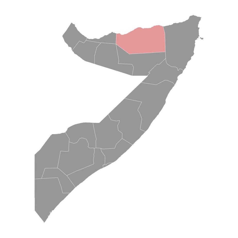 Sanaag region map, administrative division of Somalia. Vector illustration.