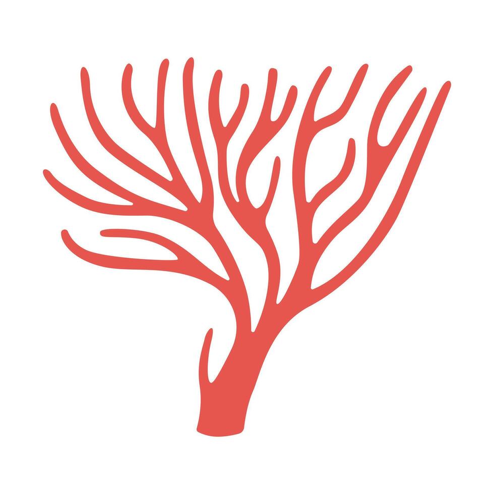Red corals Hand drawn Precious coral. Exotic coral reef underwater nature life. sea life Modern flat illustration. object isolated on white background. Logo, silhouette. Vector illustration