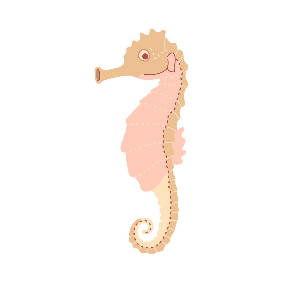 Cute seahorse. Sea and ocean animal. Underwater life. Hippocampus character. Vector flat illustration isolated on white background.