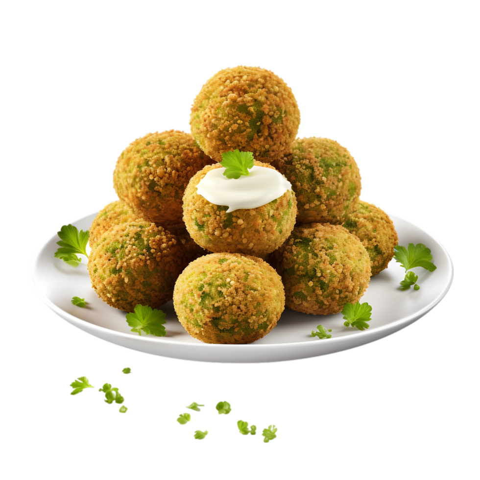 AI generated Bowl of falafel balls with parsley on transparent background png file