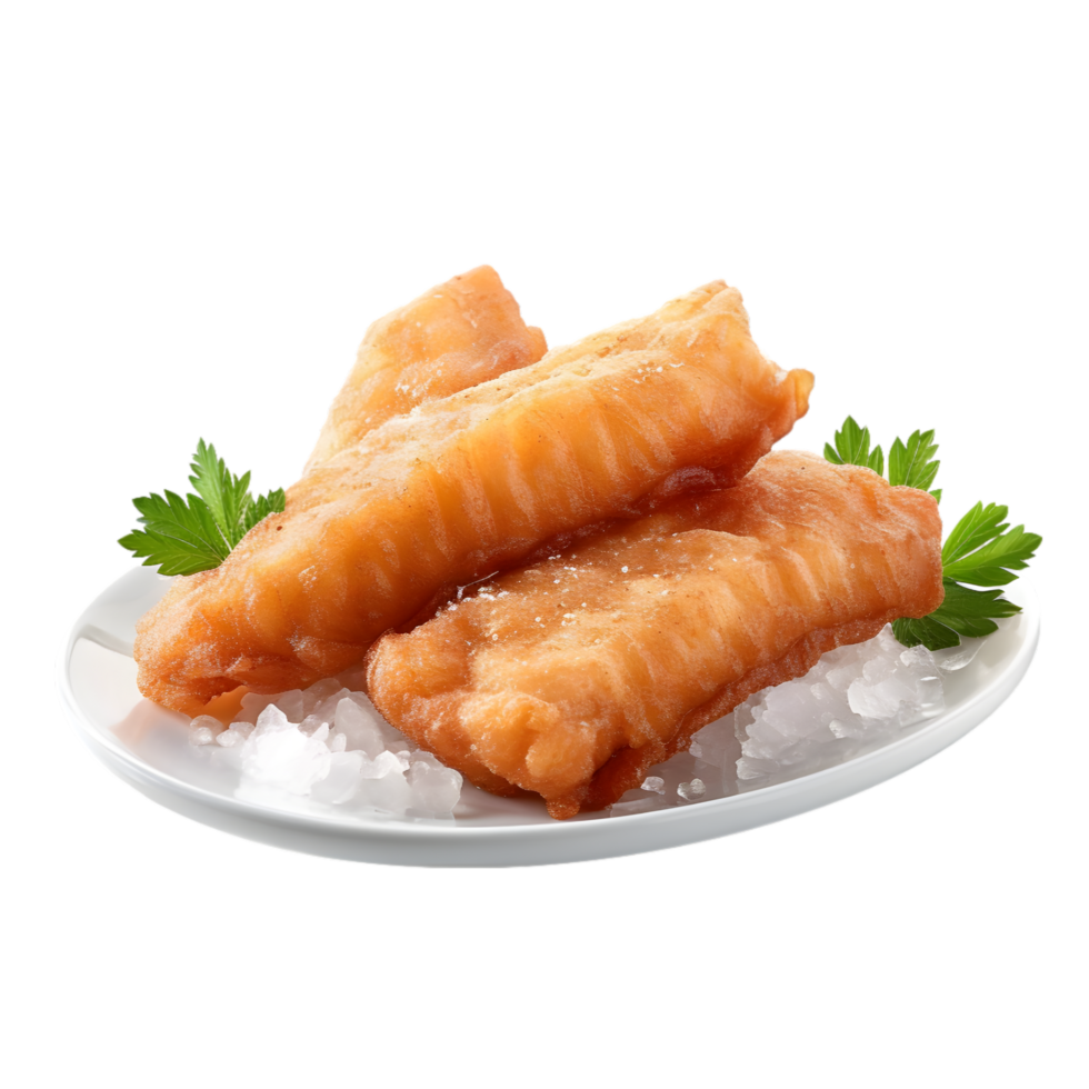 AI generated Fried fish fillet with salt and parsley on transparent background png file