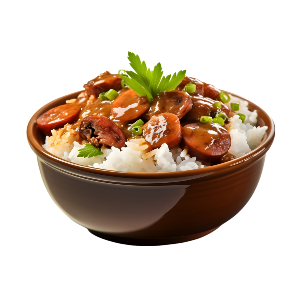 AI generated Rice with mushrooms and vegetables in a bowl isolated png