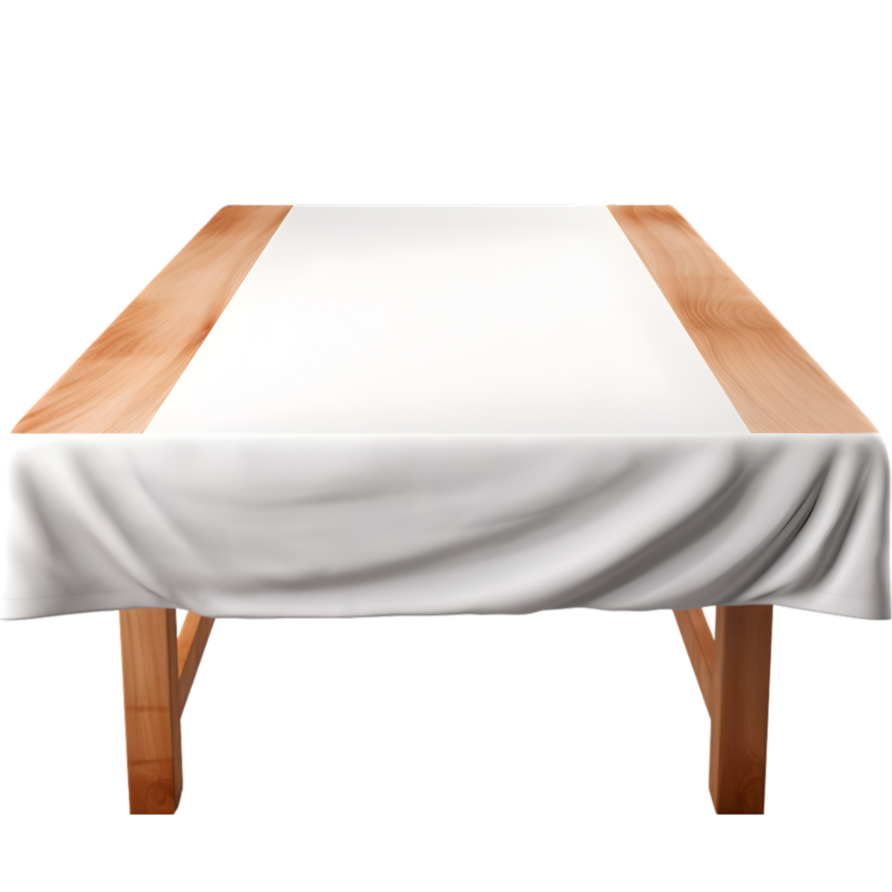 AI generated Wooden table with white cloth on transparent background png