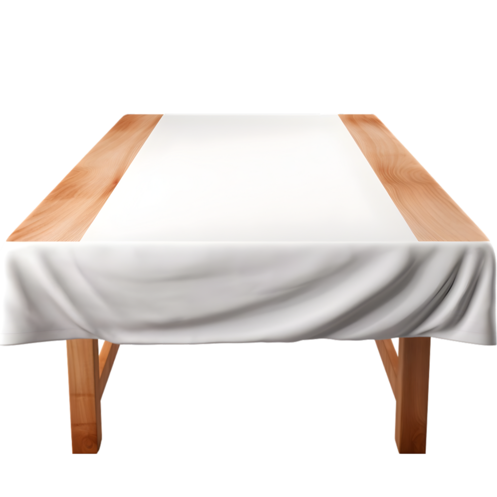 ai gegenereerd houten tafel met wit kleding Aan transparant achtergrond png