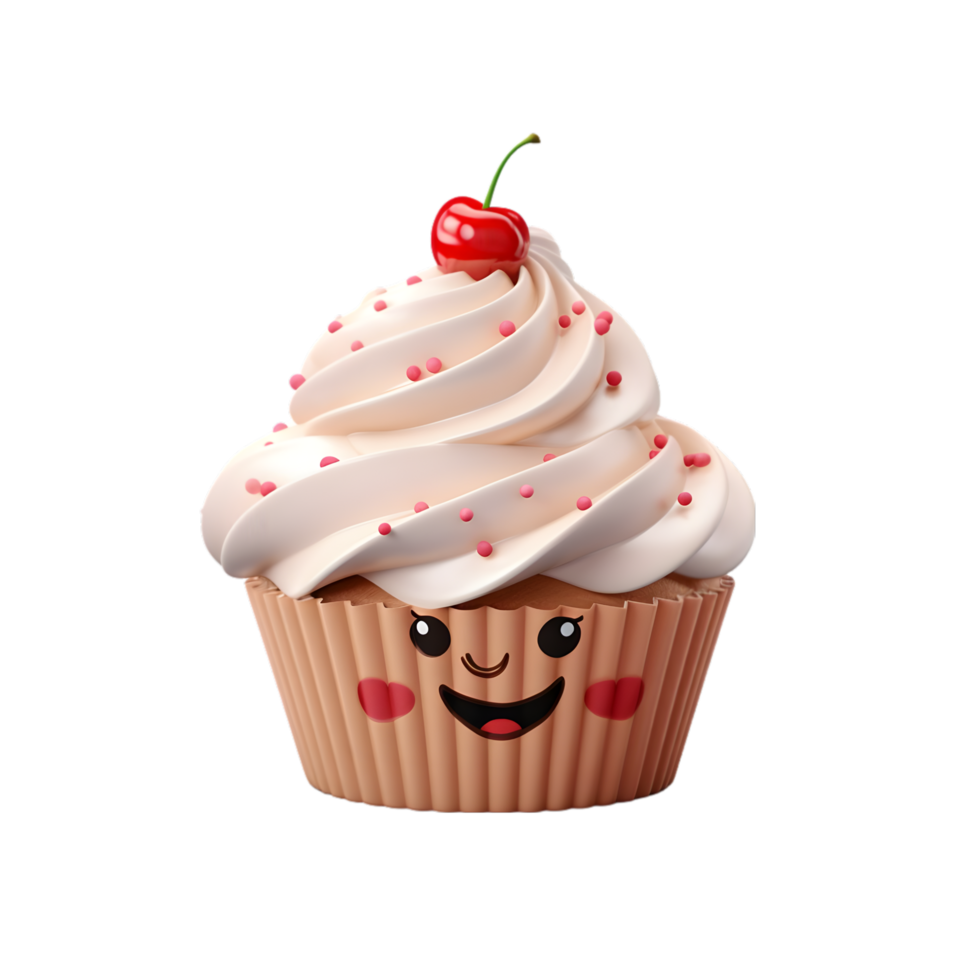 AI generated Cupcake with face on transparent background png file