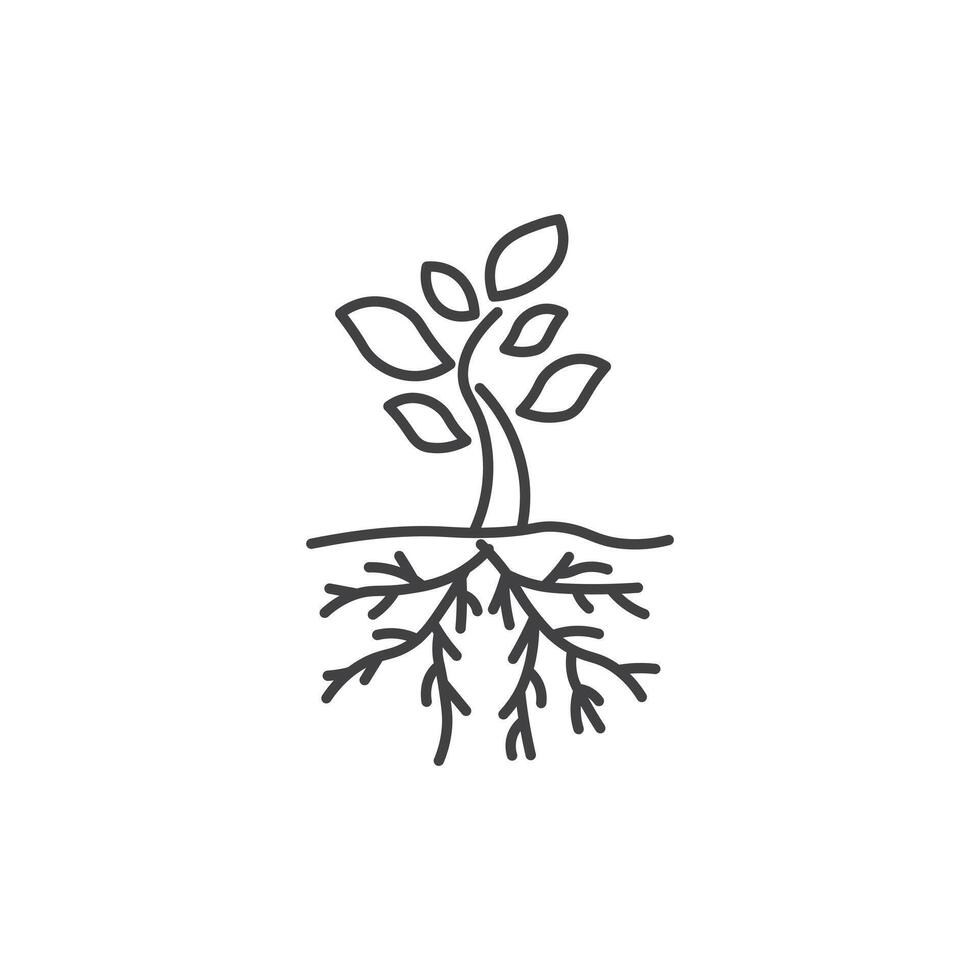 árbol con raíces y hojas icono vector