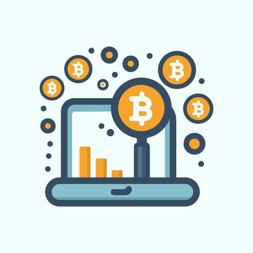A computer screen with a bitcoin and a symbol of the currency vector