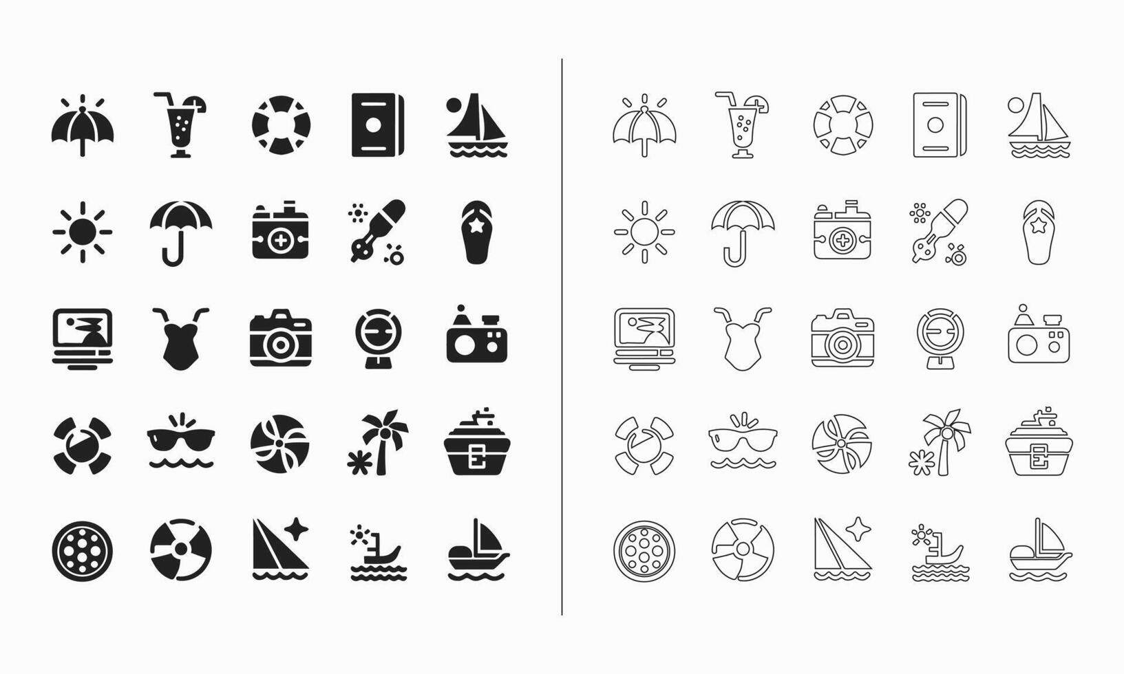 Summer icon set in fill and outline style vector