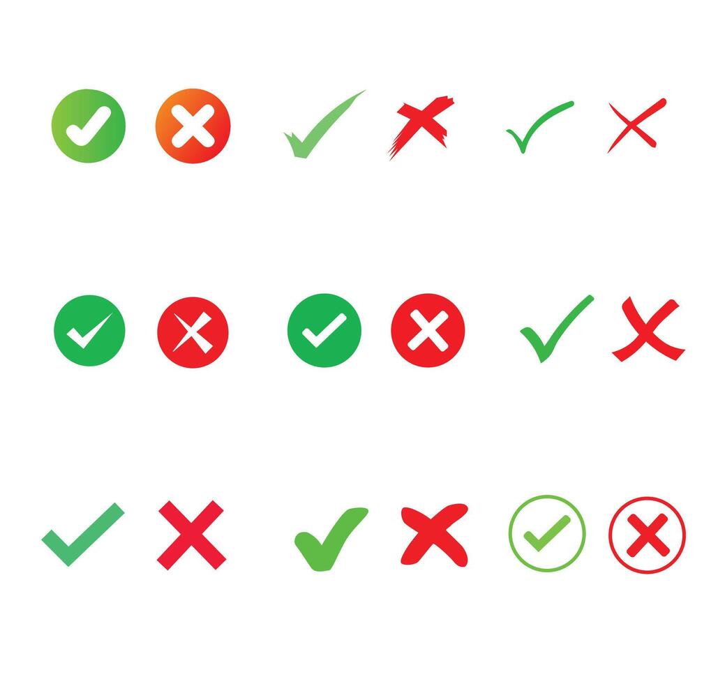 green checks and red crosses vector set