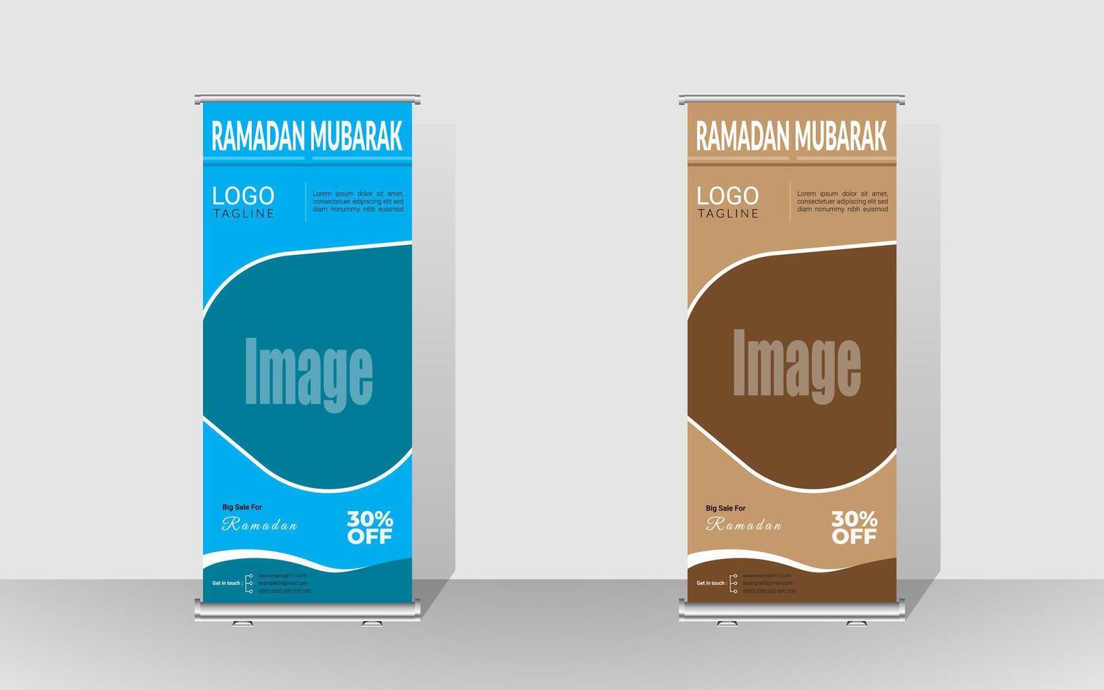 Roll up banner with a happy Ramadan design. unique meal banner for Ramadan. Rollup template for food menus. vector