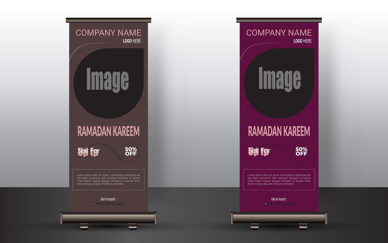 Roll up banner with a happy Ramadan design. unique meal banner for Ramadan. Rollup template for food menus. vector