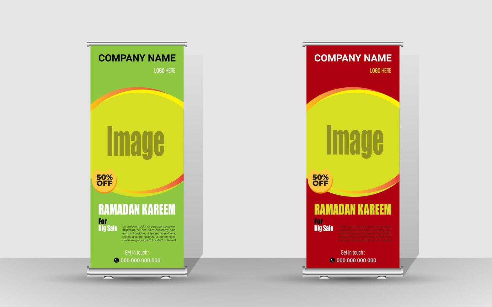 Roll up banner with a happy Ramadan design. unique meal banner for Ramadan. Rollup template for food menus. vector