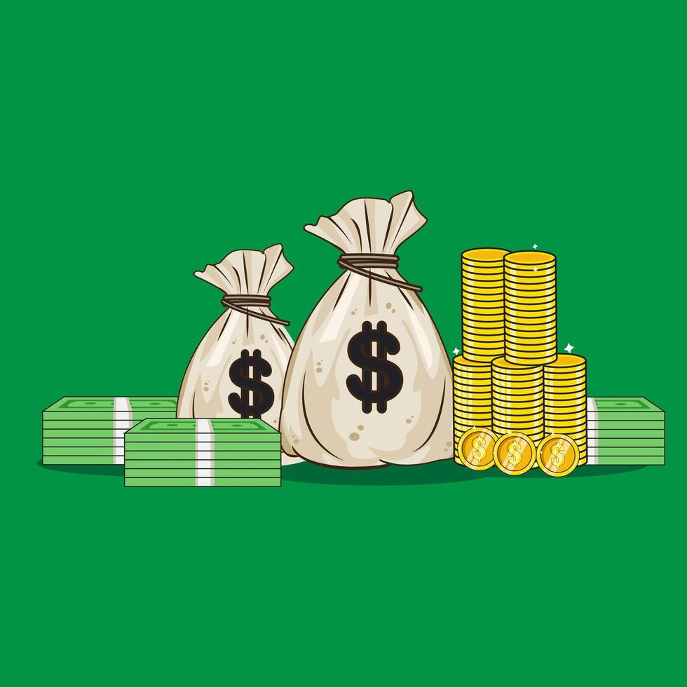 vector illustration of money bag, rich people