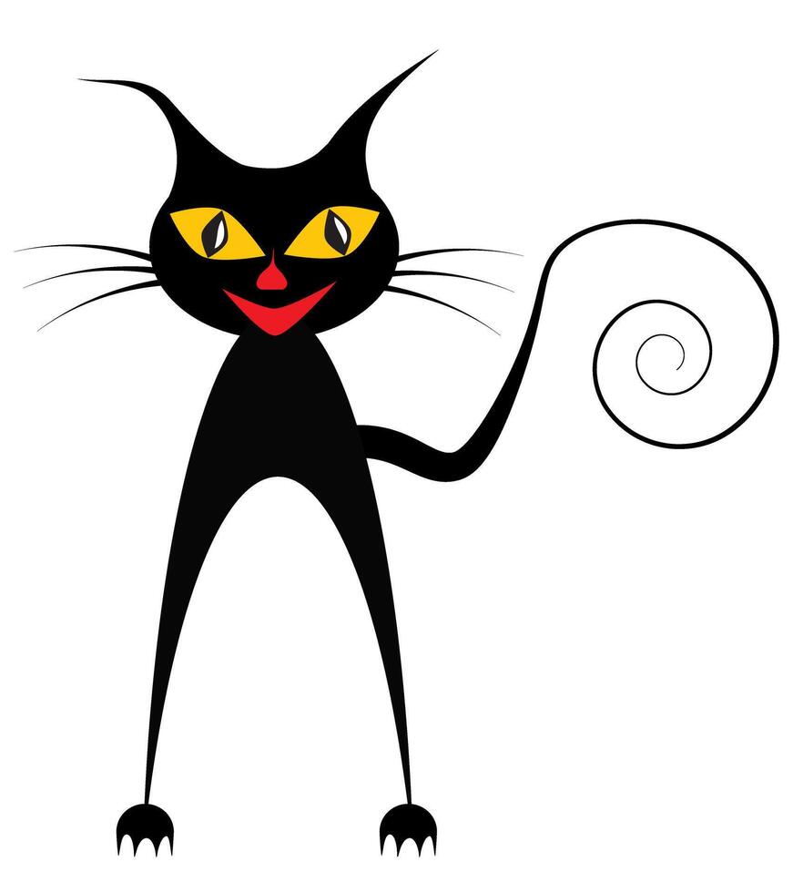 negro sonriente gato con sencillo formas vector