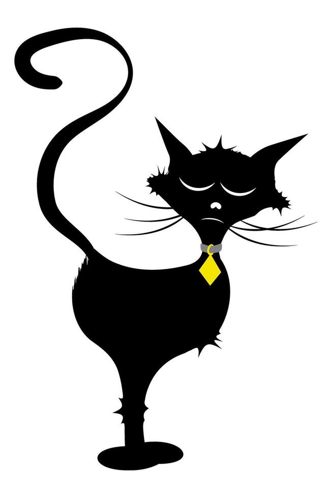 Cat black sullen serious with a collar vector