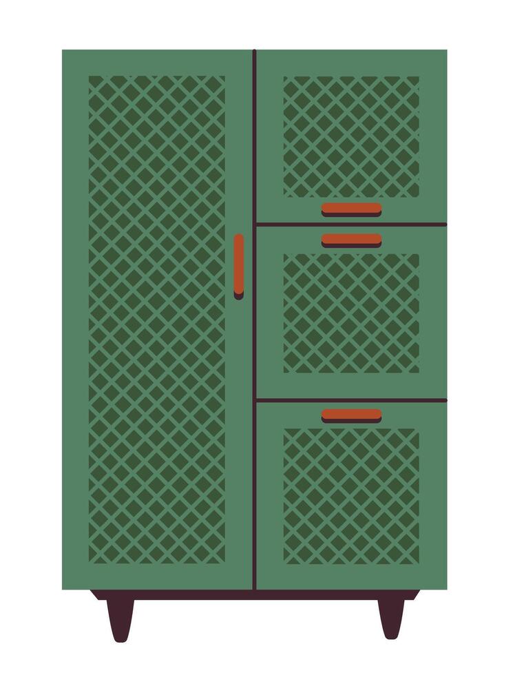 cofre de cajones. verde de madera moderno cómoda o aparador para hogar interior. de moda almacenamiento mueble en escandinavo estilo para vivo habitación. plano vector ilustración aislado en un blanco antecedentes.