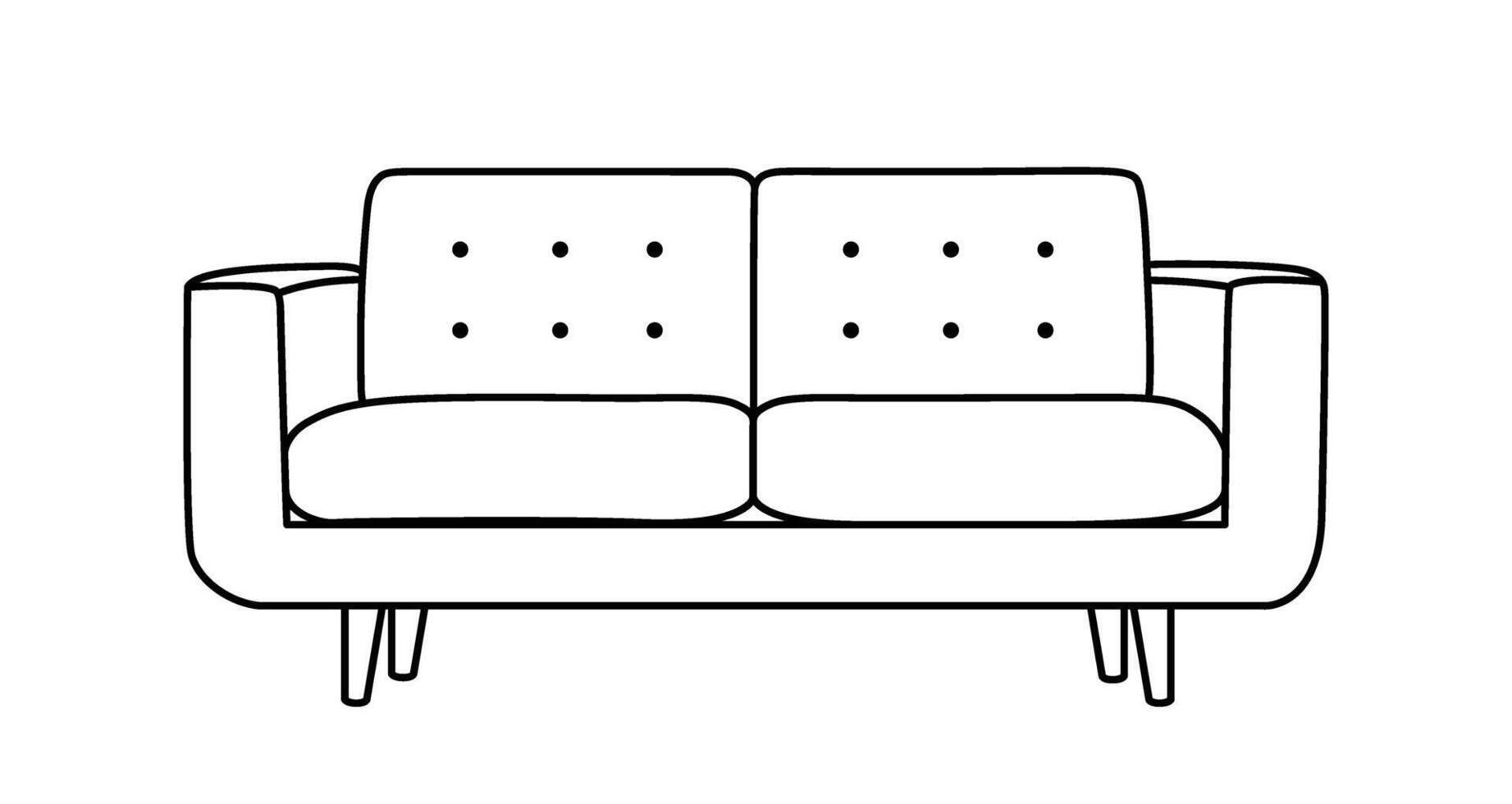 Sofa outline icon. Line art illustration of couch. Modern lounge, furniture in scandinavian style for home interior. Linear vector illustration isolated on white background.