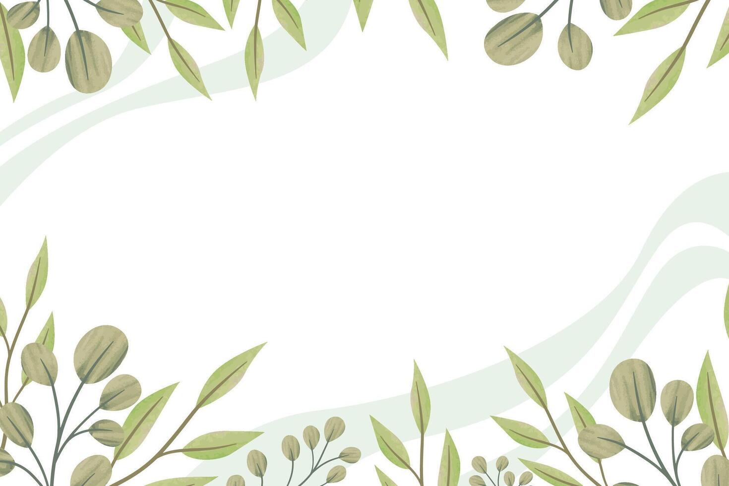 Green leaf watercolor style wedding invitation background vector