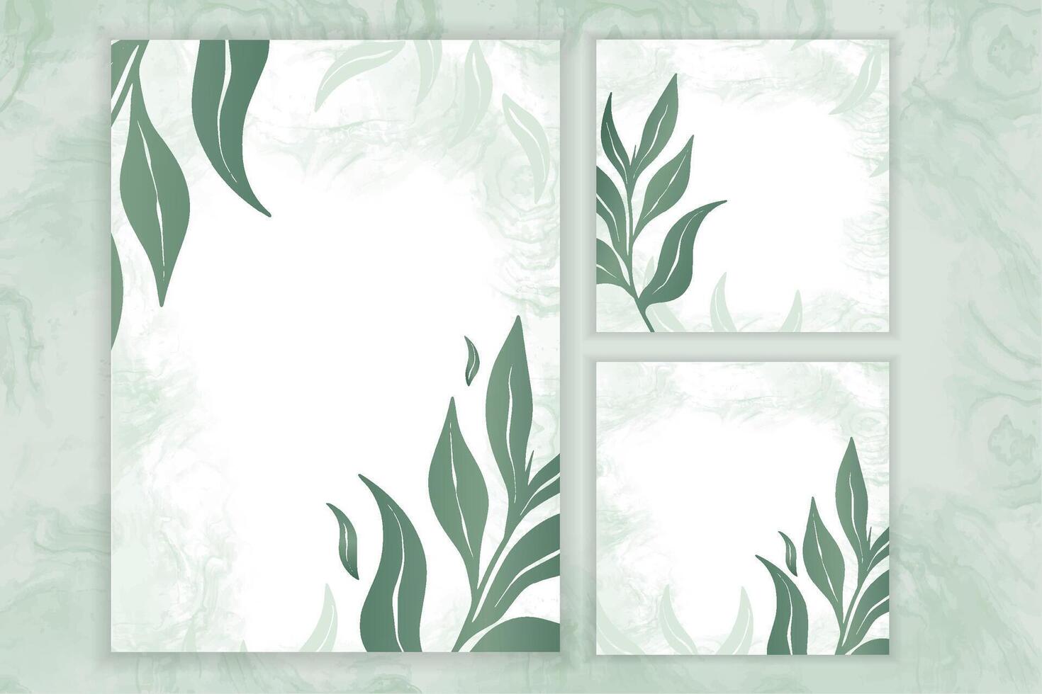 Cute Leaves Frame set with Watercolor Background vector