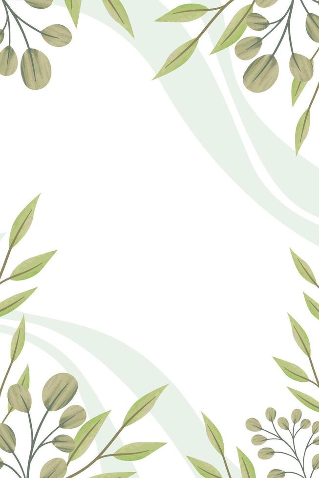 vertical Green leaf watercolor style wedding invitation background vector