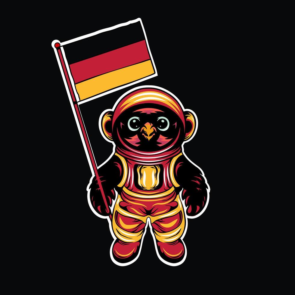 cartoon eagle in a space suit holding a Germany flag vector