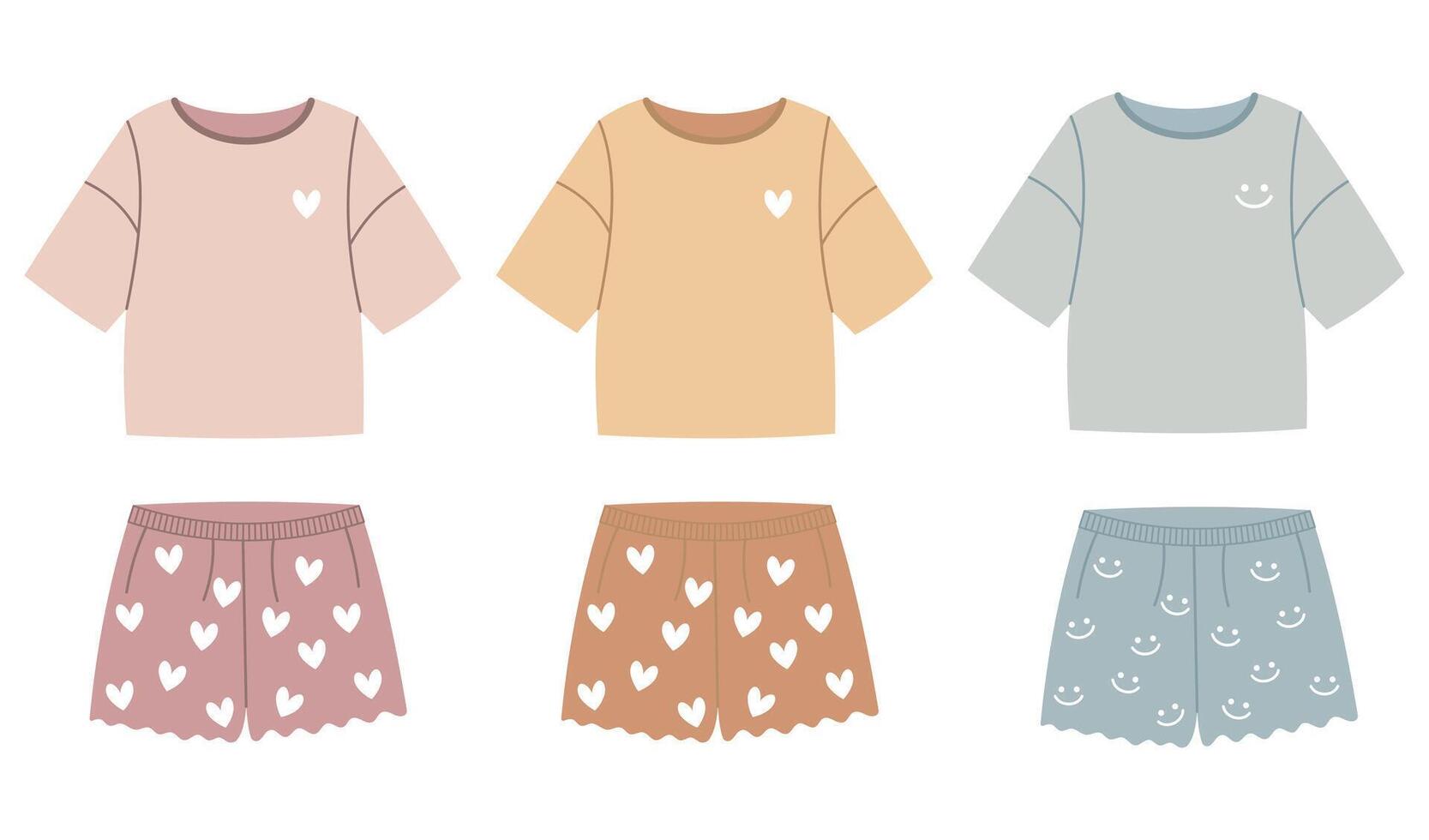 Vector Set Summer Pajamas for Girls Textile Nightwear Before Bed Flat Style