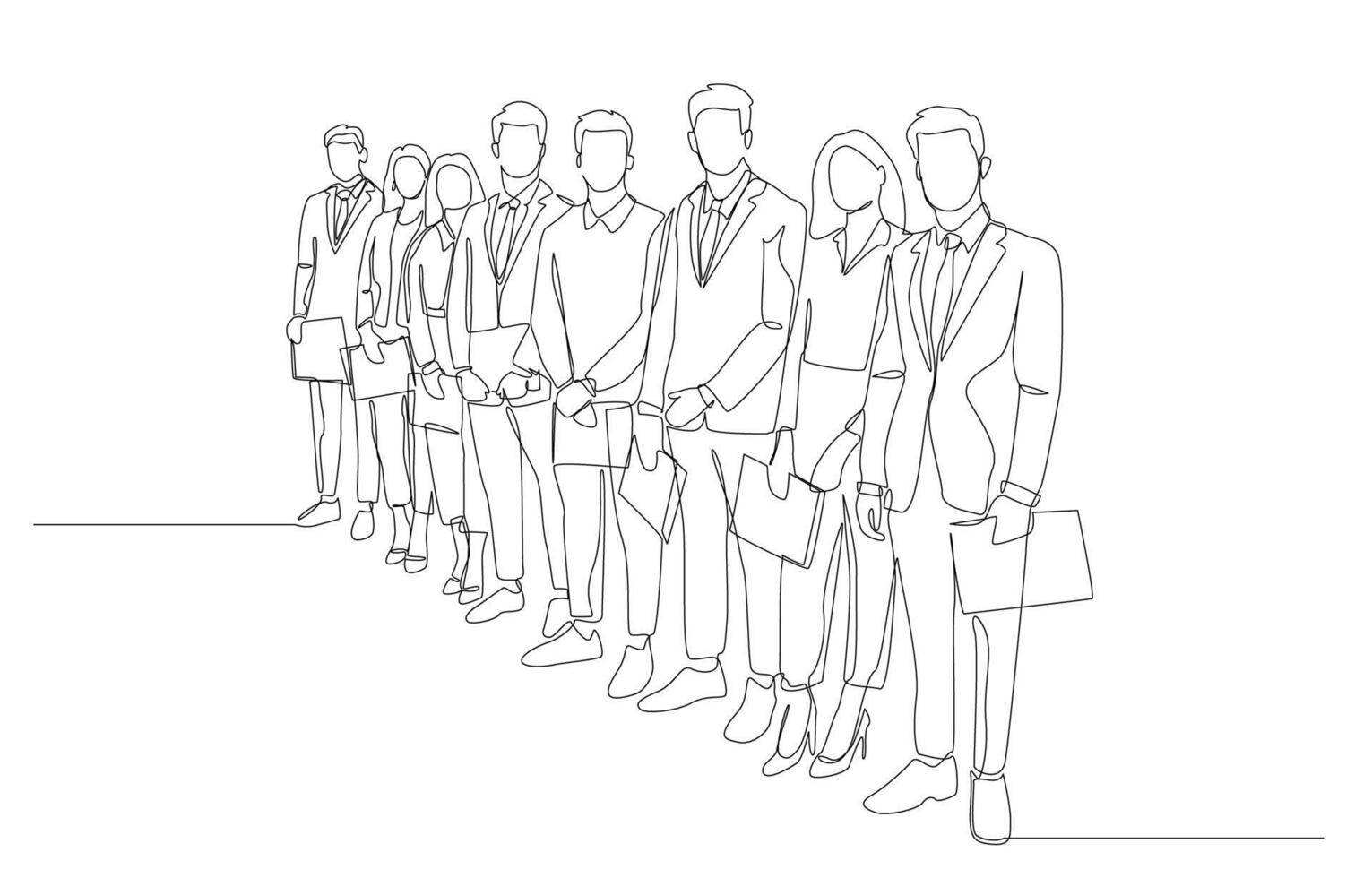 Continuous one line drawing of job applicants line up for job interviews, job recruitment concept, single line art. vector