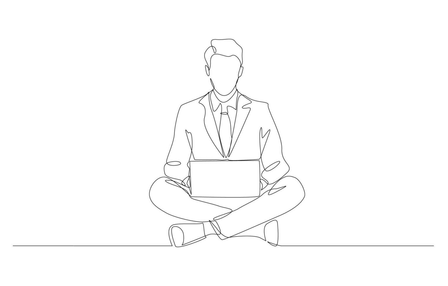 Continuous one line drawing of businessman working with laptop on the floor, business concept, single line art. vector