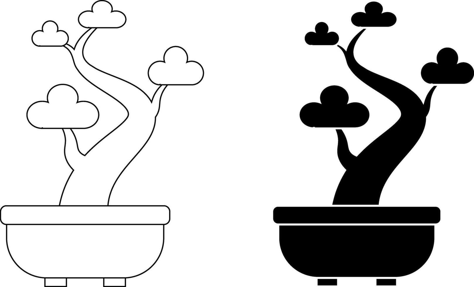 outline silhouette bonsai flat icon set vector