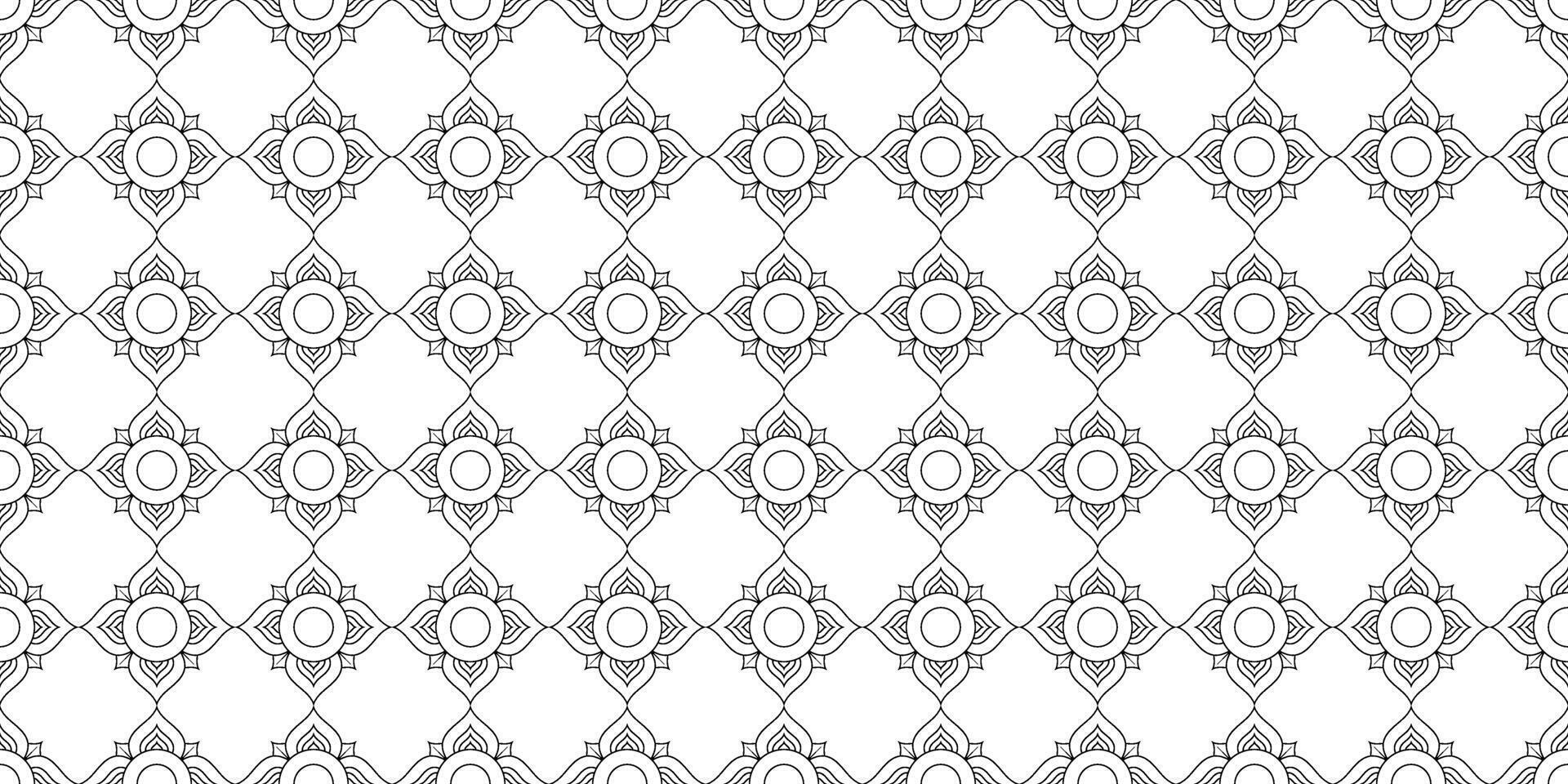 black white geometric flowers seamless pattern vector