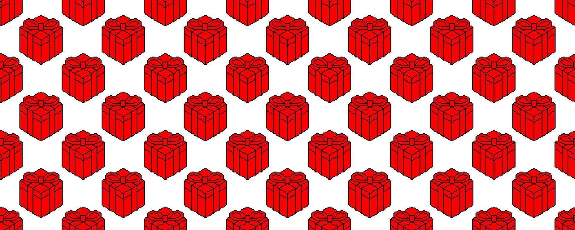 pixel art gift box seamless pattern vector