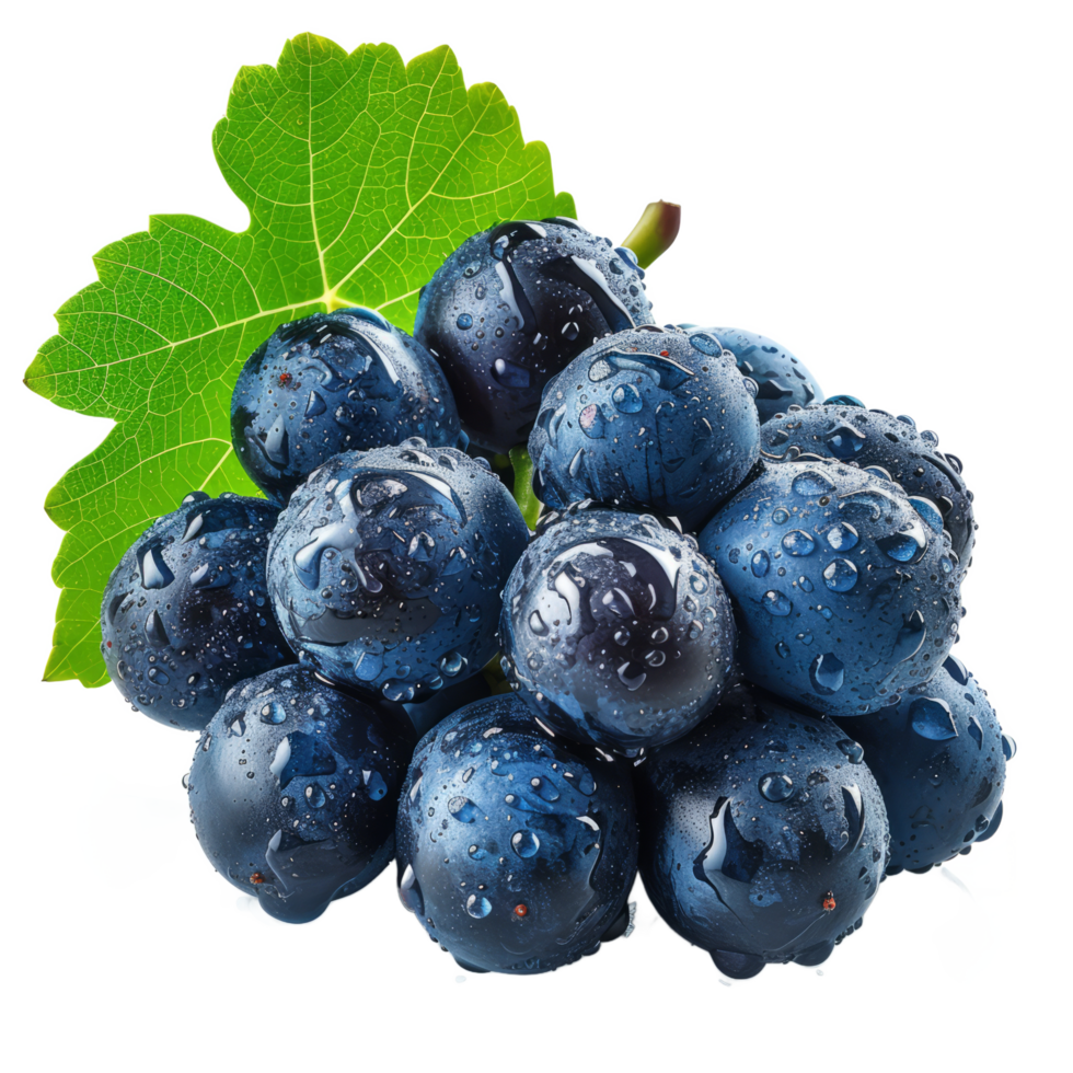 AI generated Dark blue grape with leaves isolated on transparent background With clipping path. png