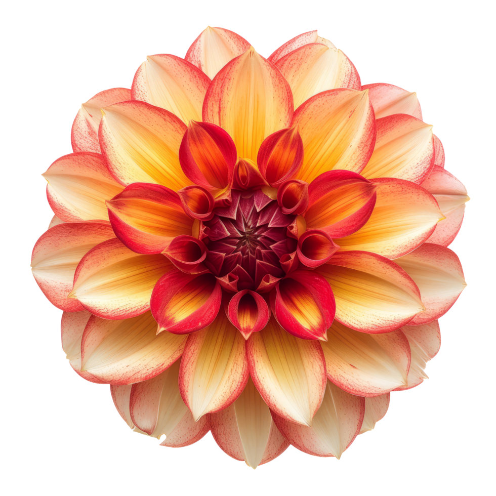 AI generated dahlia flower red-yellow. isolated on transparent background With clipping path. png